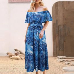 Casual Dresses For Women 2024 Off The Shoulder Beach Skirt One Line Neck Ruffle Edge Lace Up Vestidos Elegantes Para Mujeres