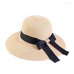 Wide Brim Hats Straw Hat Women Summer Beach Ladies Casual Bucket Bowknot Panama FashBreathable Sunscreen Cap For Outdoor Travel