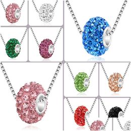 Pendant Necklaces Luxury Crystal Fimo Big Hole Beads Necklace For Women Soft Y Colorf Rhinestone Disco Ball Sier Box Chains Fashion Dr Dhzl2