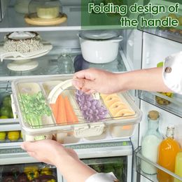 Storage Bottles 4-Grid Fridge Box Food Vegetable Fruit Organizer With Hidden Handle Kitchen Clear Crisper Drain Basket Container