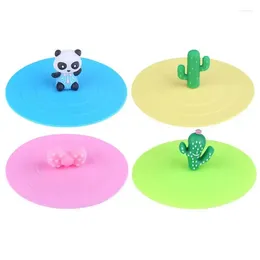 Cups Saucers Cartoon Cactus/Panda Lid Dustproof Silicone Magic Sealed Cover Leakproof Airtight For Tea Coffee Reusable