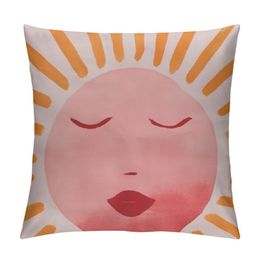 Abstract Boho Sun Decorative Pillowcase Throw Pillow Cover, Minimalist Art Sunrise Sunshine for Sofa Bed Room Home Bohemia Decor