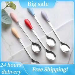 Spoons Ice Cream Spoon Minimalist Long Handled Creative Cute Individual Matte Black For Gift Wholesale Kitchen Accessories Coffee