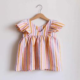 Girl's Dresses Newborn Girls Summer Clothes Linen Striped Baby Girl Dress For 0-3Y Toddler Birthday Party H240529 NYBX