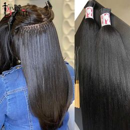 Hair Wefts Coarse Yaki Straight I Tip Hair Extension Texture Straight I Tip Micro Link Brazilian Womens Virgin Hair Forever Beautiful Q240529