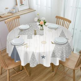 Table Cloth Christmas Tree Snowflake Wood Grain Waterproof Tablecloth Decoration Wedding Home Kitchen Dining Room Round