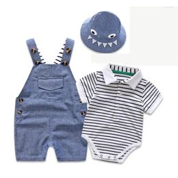 Clothing Sets Born Boy Summer Clothes Set Cotton Kids Birthday Dress Stripe Infant Outfit Hat Romper Overall Casual Baby