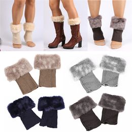Women Winter Plush Knitted Leg Cover Knitted Boot Cuffs Fur Knit Crochet Toppers Trim Socks Leg Warmer Socks Cuffed Boots Cover