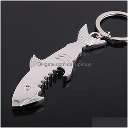 Keychains & Lanyards Shark Shaped Bottle Opener Keychain Zinc Alloy Sier Colour Key Ring Beer Unique Creative Gift Drop Delivery Fashi Dh7Xd