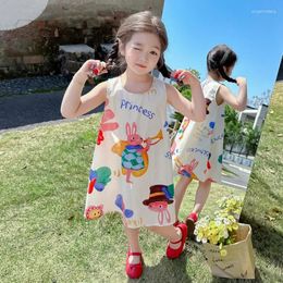 Girl Dresses Summer Dress Fashionable Cartoon Princess Cotton Linen Country Vacation Cute Tank Top Kids Clothes