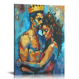 Badezimmer Afroamerikanische Paar König und Königin Leinwand Print Wandkunst Home Schlafzimmer Büro Bild Wanddekoration Kunstwerk