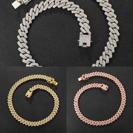 Hip Hop Aaa Bling 13 5mm Cuban Brooch Chain 2-row Ice Man Necklace Diamond Zircon Cobble Men&#039;s Necklace Women&#039;s Jewelry Q0809 261j