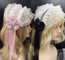 Headbands Lovely Headband Cosplay Anime Gothic Lolita Maid Lace Headband Women Girls Ruffles Lace Flower Embroidery Hairband Headpiece Hair Hoop Accessory