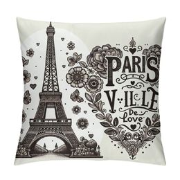 Throw Pillow Cover Black Vintage Paris City of Love Eiffel Tower Chalkboard Tan Antique Decorative Pillow Case Home Decor Square Pillowcase