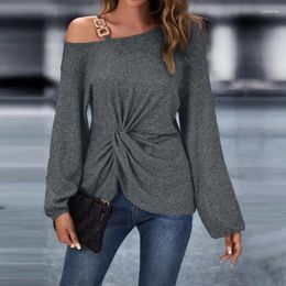 Women's Tanks Women Fashion Casual Loose Daily Wear Long Sleeve T-Shirts Cold Shoulder Chain Decor Buttoned Top