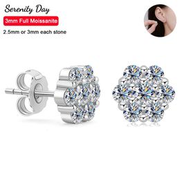 Serenity Day Real D Color 2.5mm 3mm Full Stud Earrings For Women 100% S925 Sterling Silver Plate Pt950 Fine Jewelry 240529