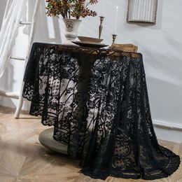 Vintage Black White Round Tablecloth Lace Crochet Table Cloth Piano Wedding Christmas Party Tea Dining Room Table Home Decor 240529