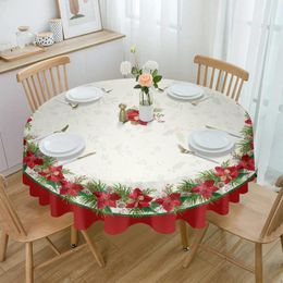 Table Cloth Christmas Tablecloth Poinsettia Flower Round Waterproof Wedding Decor Cover Decorative