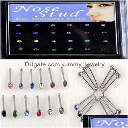 Nose Rings & Studs 24Pcs Mix Styles Rhinestone Piercing Thin Long Plug Tunnels Puncture Body Jewelry Accessories Drop Delivery Dhady