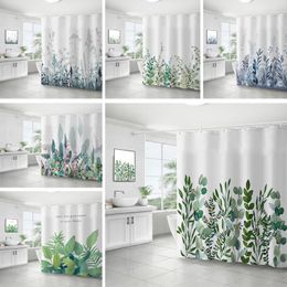 Shower Curtains 180x180cm Green Plant Bathroom Curtain Watercolour Printed Protection Privacy Decoration Partition Screen