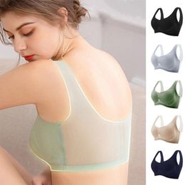 Bras Women's Solid Color Seamless Beautiful Back Large Size Ice Silk Unwired Bra