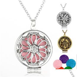 Pendant Necklaces New Essential Oil Diffuser Hollow Flowers Open Locket Long Chains For Women Aromatherapy Fashion Jewelry Gift Drop D Dhtsn