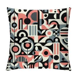 Modern Geometry Throw Pillow Cover Pink Black Geometric Grid Plaid Decorative Pillow Case Abstract Art Pattern Cushion Cover for Home Bed Sofa Office