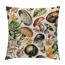 Mushrooms Leaves Pillow Case Watercolor Home Decor Cushion Covers for Couch Bedroom Sofa Living Room Bed Chair