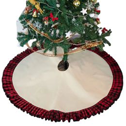 48 Inches Black Red Plaid Christmas Tree Skirt - Burlap Tree Base Cover Festival Home Ornaments 0529