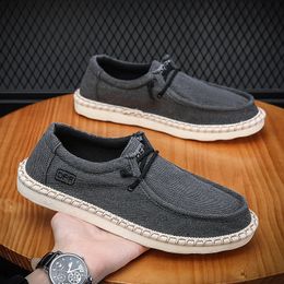 Mens Canvas Shoes Fashion Retro Men Casual Sneakers Quality Breathable Light Flat Comfortable Slip-on Male Loafers 240518