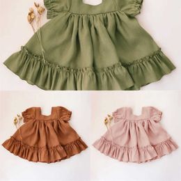 Girl's Dresses Summer Vintage Baby Girl Dress Linen Cotton Ruffles Kids for Girls 1-5Years Clothes Toddler H240527