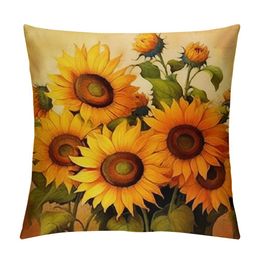 Throw Pillow Cover Festival Gifts Hand Painting Yellow Sunflowers Autumn Happy Fall Y'all Decorative Home Sofa Chair Car Lumbar Throw Pillow Case Cushion Cover