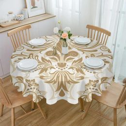 Table Cloth Ethnic Pattern Flower Leaves Texture Waterproof Tablecloth Decoration Wedding Home Kitchen Dining Room Round Cover