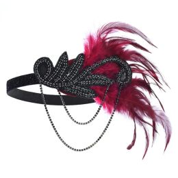 5pcs 1920s Dressed Up Ball Wearing Feather Headband Gloves Earrings Necklace Female Flapper Girl Gatsby Accessories For Party