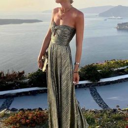 Casual Dresses Breast-wrapped Dress Elegant Off Shoulder Evening Gown With Bronzing Bandeau Pleated High Waist For Prom Party Or Banquet