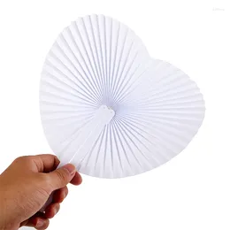 Decorative Figurines 1pcs White Folding Paper Fans Heart Shaped Assortment With Plastic Handle For DIY Wedding Favor Party Bag Filler