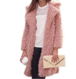 new women Warm winter faux fur coat Fashion streetwear lapel long Wool coat casual autumn jacket outerwear 3 colors9248637