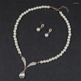 Necklace Earrings Set Fashion Crystal Imitation Pearl Sets For Women Bridal Elegant Rhinestone Wedding Jewelry Accessories Gifts