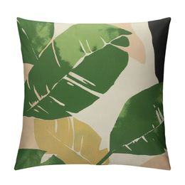 Summer Tropical Plant Pillow Cover Green Leaves Throw Pillow Covers Jungle Palm Tree Pillowcase Blend Garden Decor for Floor Chair Bed