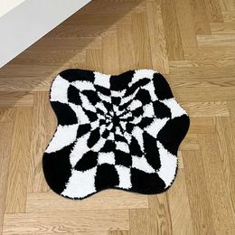 Carpets Abstract 3D Illusion Chequered Cloud Shape Tufted Rug - Handmade Modern Black and White Design - Fluid Art Porch Carpet