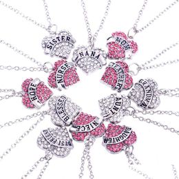 Pendant Necklaces High Quality Crystal Diamond Heart White Blue Red Rhinestones Necklace For Women Fashion Family Letter Jewelry Drop Dhyxs
