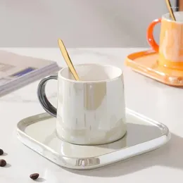 Mugs Nordic Pearl Glaze Mug Dish Set Light Luxury Ceramic Coffee Cup Ceramics & Pottery For Tea Cups Couple Gift Original