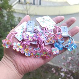 Hair Accessories 2PCS Cartoon Lovely Shimmering Flowers Princess Headwear Kids Elastic Hair Bands Children Ropes Girls Accessories Baby Headdress Y240529