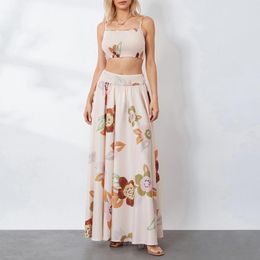 Work Dresses Women 2 Piece Print Long Skirt Outfits Floral Printed Backless Tank Tops Elastic Waist Maxi Sexy Bodycon Suits