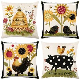 Pillow Cute Animal Print Linen Cover Home Decorative Retro Flower Pattern Bedroom Living Room Sofa Pillowcase