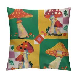 Colorful Mushroom Pillowcase, Motivational Square Throw Pillow Cover, Cushion Cover Home Office Decor Inspiring Gift for Sofa Couch Bed Armchair