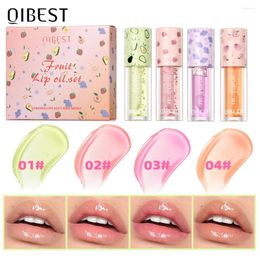 Lip Gloss 4 Colours Fruit Flavour Oil Set Repair Moisturising Makeup Mirror Primer Lipstick Hydrating Glass Glaze