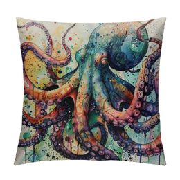 Beach Throw Pillow Covers , Ocean Themed Sea Octopus Pillow Covers for Couch Sofa Bed Home Decor Square Coastal Pillowcase Outdoor Patio Furniture Cushion Cases