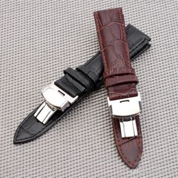 Steel clasp 16mm 18mm 20mm 22mm Watch Band Strap Push Button Hidden Butterfly Pattern Deployant Buckle Leather black Brown 308R