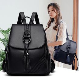 Tassel Women Backpacks Designer High Quality Soft Leather Fashion Back Bag Brand Female Travel Bags Mochilas Mujer Backbags 240529